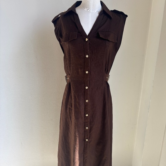 Zara Dresses & Skirts - Zara Linen Sleeveless Brown Midi Dress Size XS